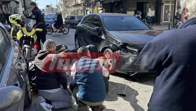 Accidente de tráfico en Patras: Un coche hiere a un motociclista de 65 años