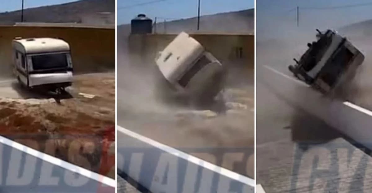 סנטוריני: רוחות הרימו קרוואן לאוויר