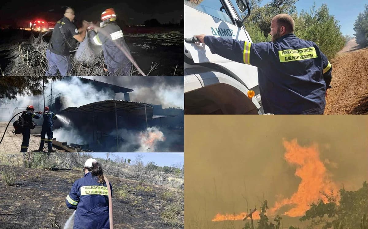 מתנדבי ארגון 'לב כחול' יוון נלחמים בשריפות באטיקה