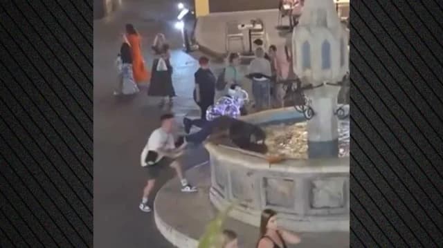 Intervención del fiscal por video de joven arrojando a un indigente a una fuente en Rodas