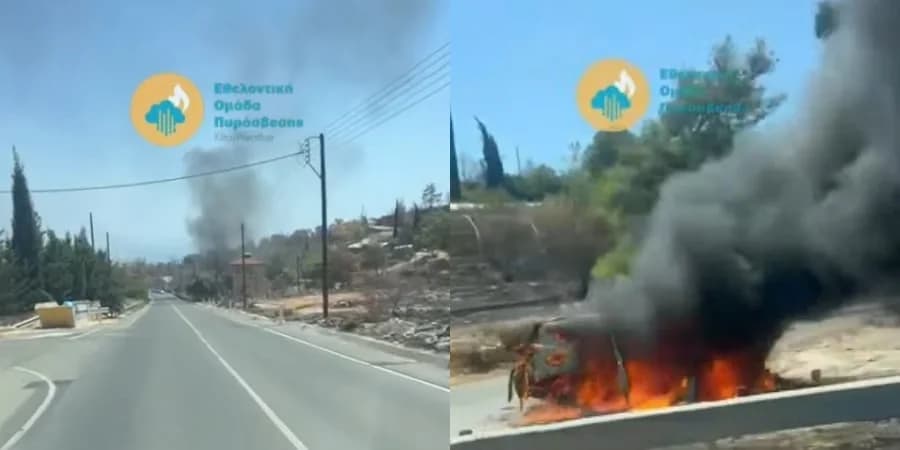 Vehículo envuelto en llamas en Souni, Limassol