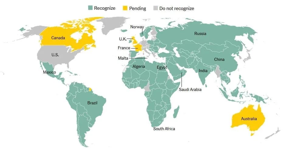 El mapa cambiante del reconocimiento de Palestina