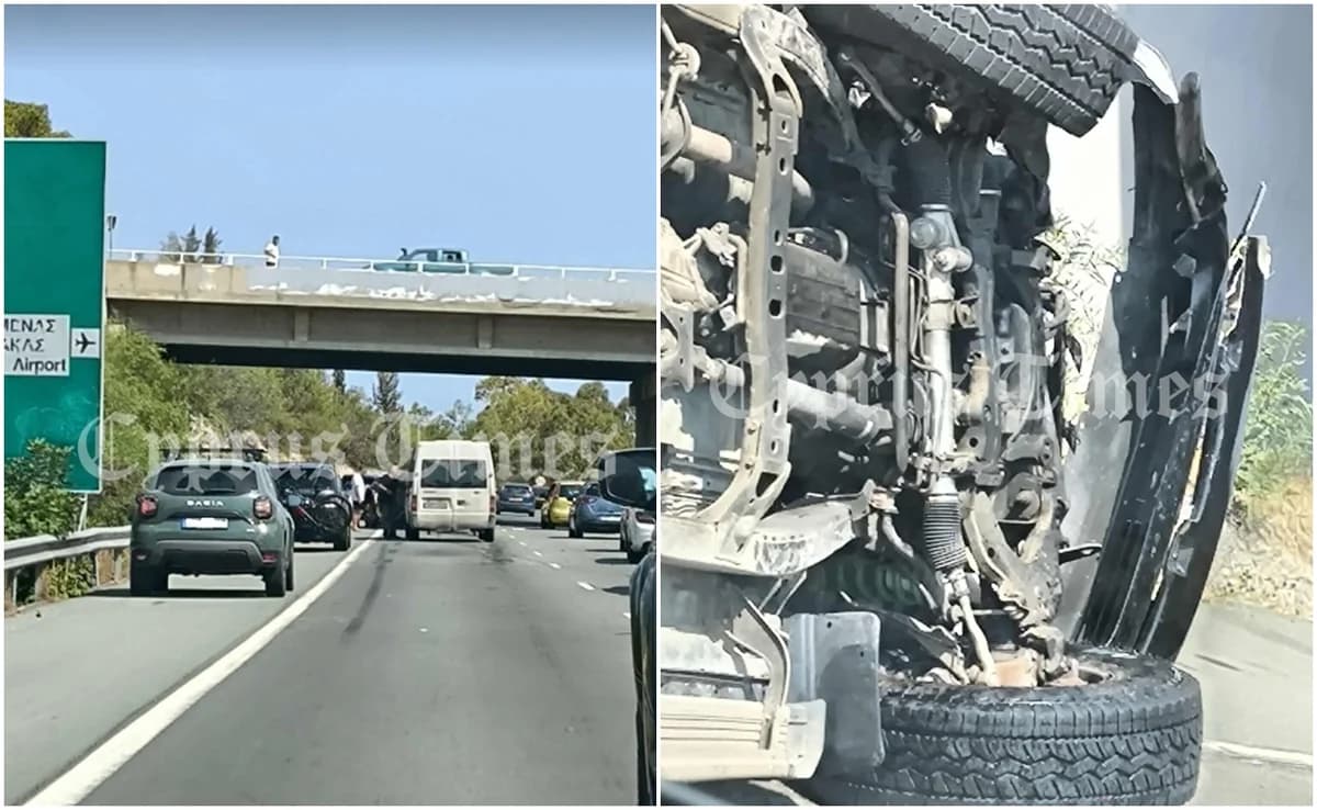 Unfall auf der Autobahn Nikosia-Larnaka: Fahrzeug überschlagen, Fahrer im Krankenhaus