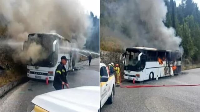 Φωτιά σε τουριστικό λεωφορείο στην Κέρκυρα - Όλοι οι επιβάτες είναι σώοι