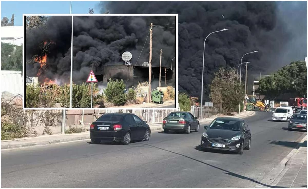 Пожар в районе СОПАЗ, Никосия: горят автомобили на заводе
