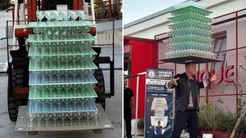 Аристотелис Валаоритис установил мировой рекорд Гиннеса: 511 бокалов на голове