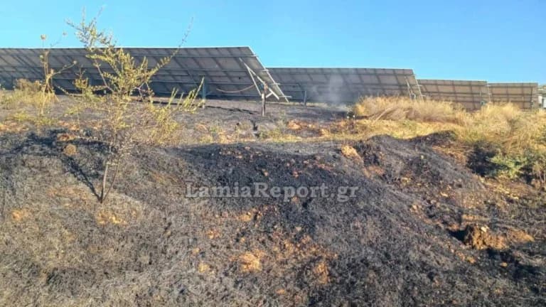 שריפה באגיוס סטפנוס דומוקו ליד פאנלים פוטו-וולטאיים
