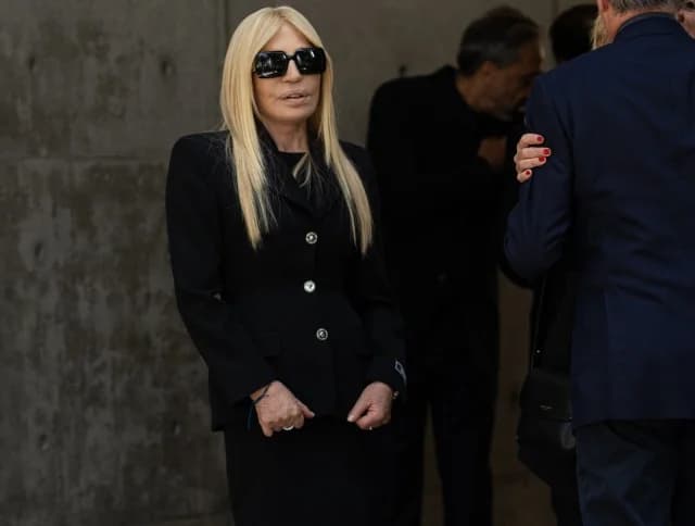 Donatella Versace in Milan for Giorgio Armani's Farewell