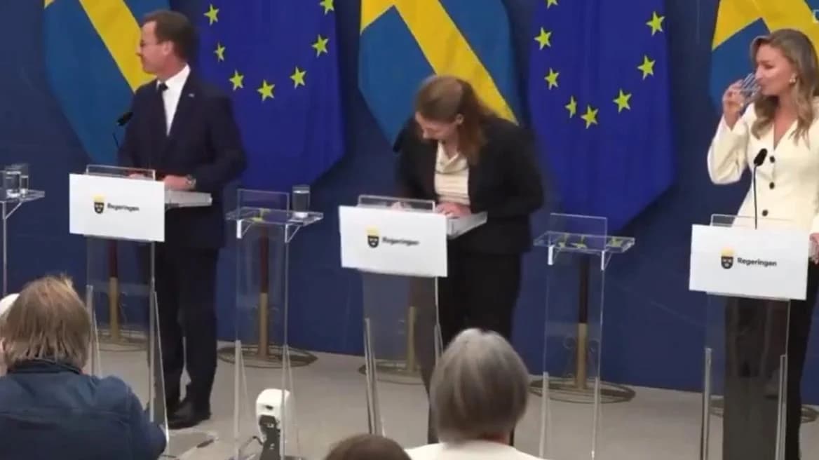 Swedish Health Minister Elisabet Lann Collapses at Press Conference
