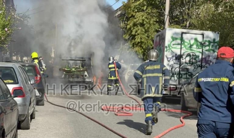 Корфу: Мусоровоз охвачен пламенем – Водитель и второй водитель в безопасности
