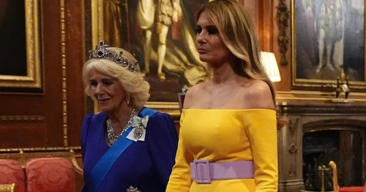 Melania Trump: Atrevido vestido amarillo en la cena de estado de Windsor