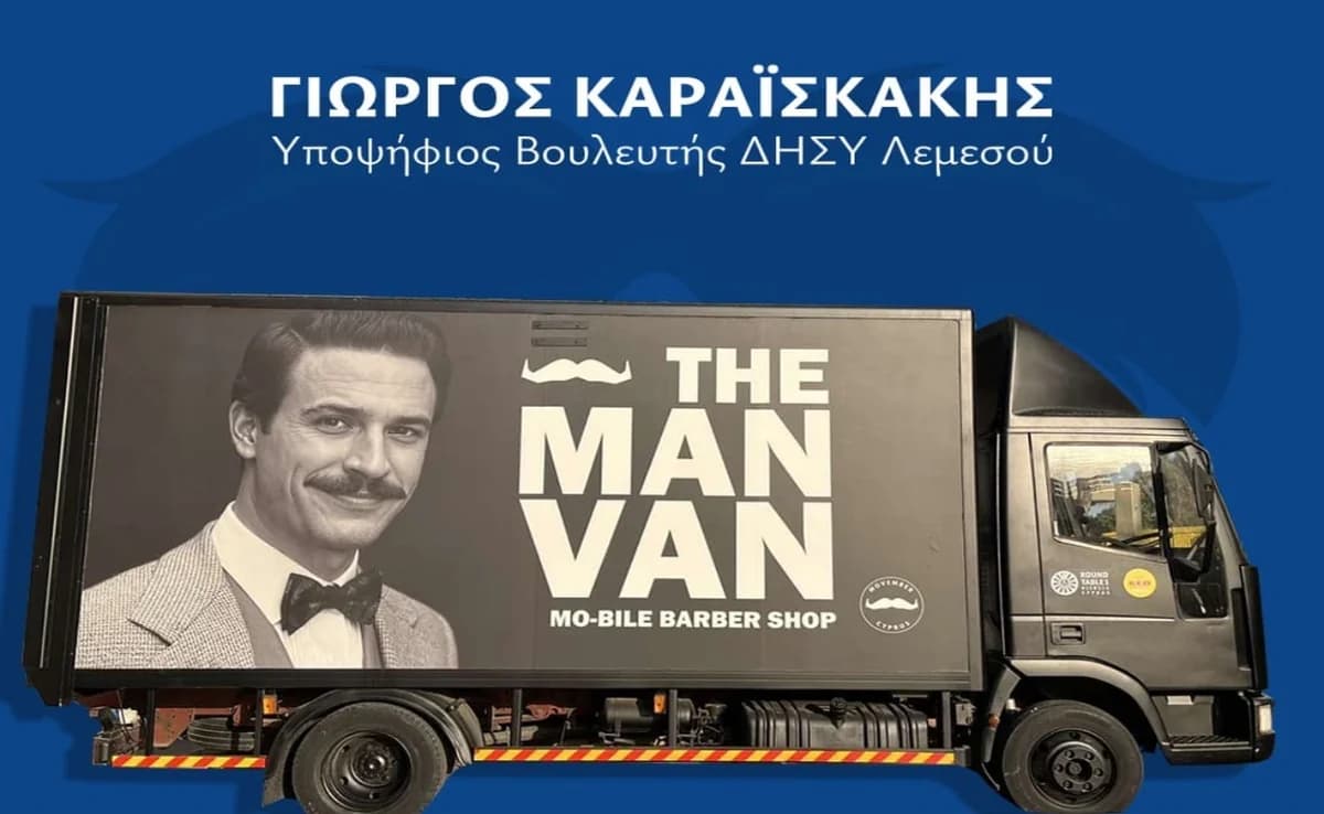Movember Van 在 Giorgos Karaiskakis 的竞选办公室举行慈善活动