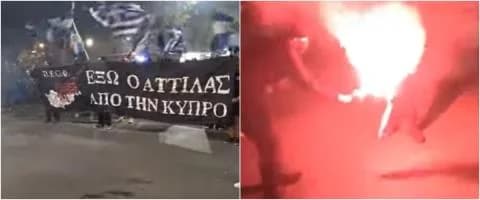 Thessaloniki: Zyprioten verbrennen Flagge des 'Pseudostaats', formen 'Ich vergesse nicht' mit Feuer