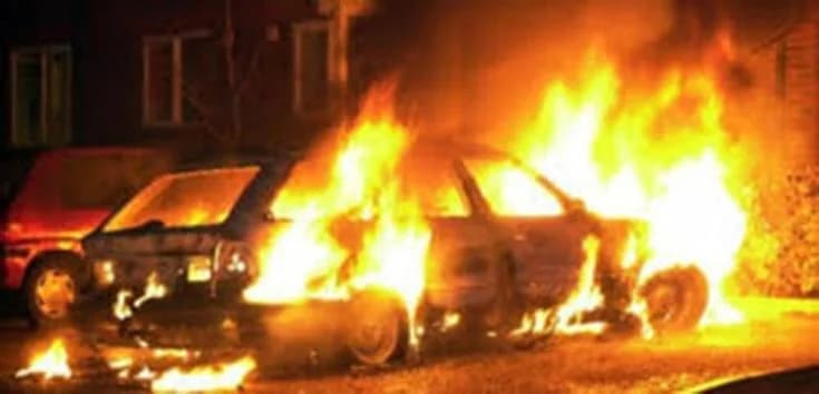 Vehicle Engulfed in Flames Overnight