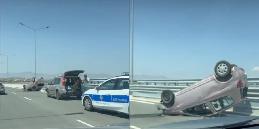 Ανατροπή οχήματος στον περιμετρικό αυτοκινητόδρομο Λευκωσίας