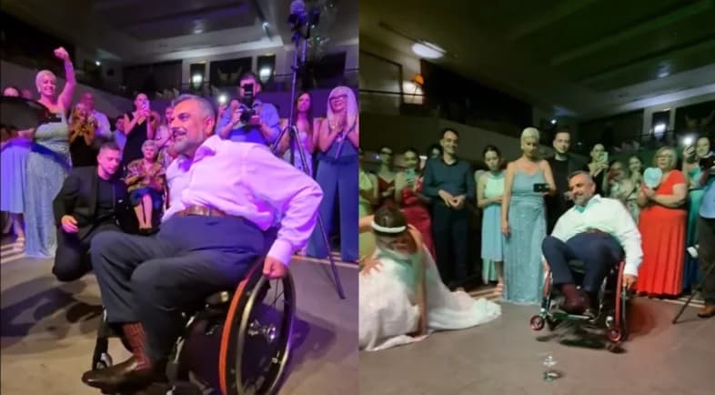 感人视频：父亲坐轮椅在女儿的婚礼上跳泽贝基科舞并走红
