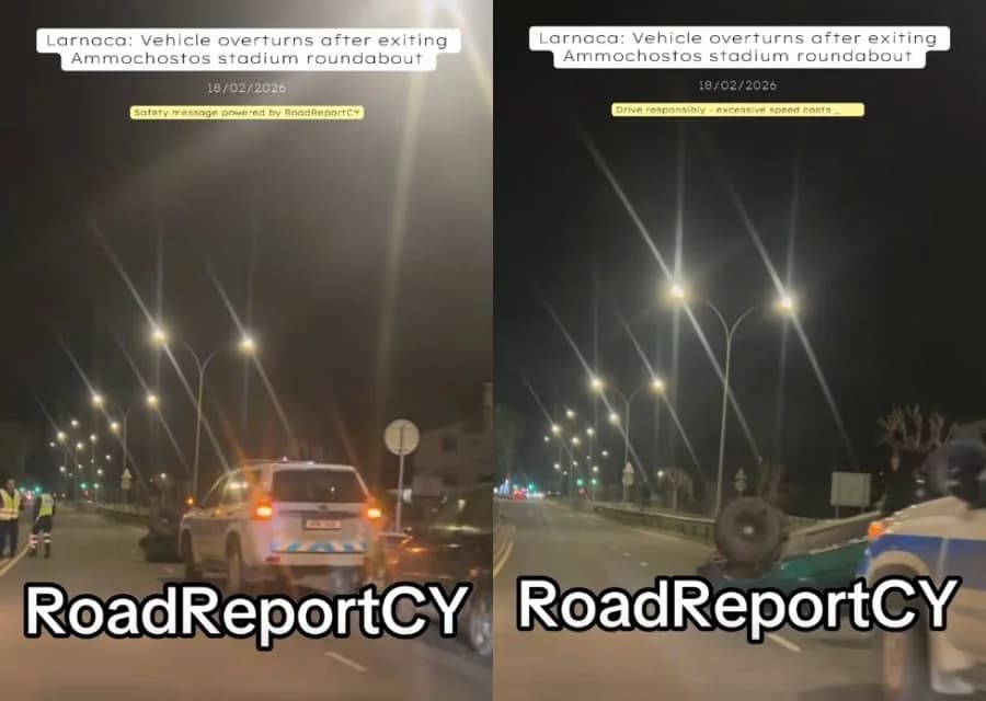 Λάρνακα: Όχημα αναποδογυρίστηκε σε τροχαίο ατύχημα