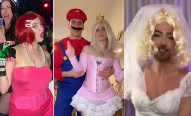 Carnaval de Limassol: Maria Tsiakka como Nastazia, Fipster como novia